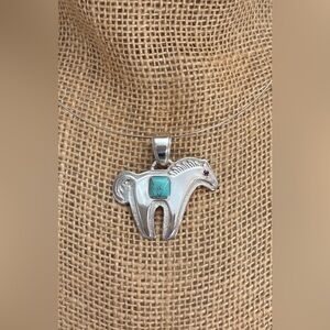 Dina Huntinghorse Fetish Horse Cast Sterling Silver/ Turquoise Inlay Pendant NEW